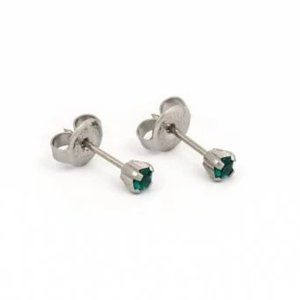 Studex Stainless Steel 3MM May Emerald Crystal Ear Piercing Earrings